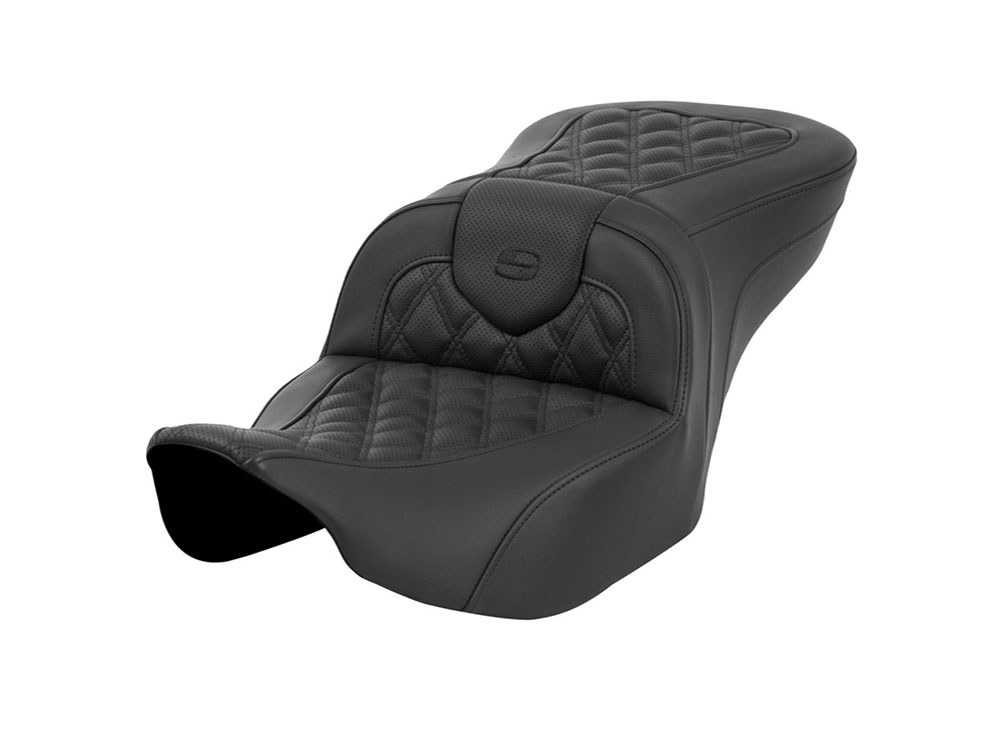 Roadsofa LS Dual Seat with Black Double Diamond Lattice Stitch. Fits CVO Touring 2023up & Street Glide & Road Glide 2024up