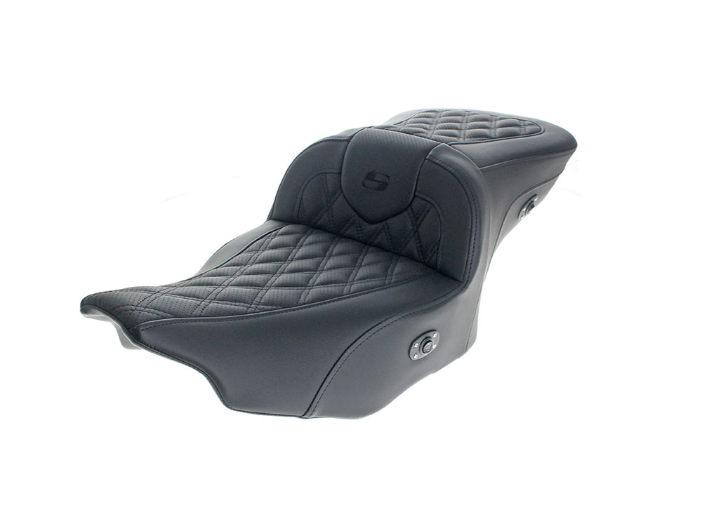 Heated Roadsofa Roadsofa LS Dual Seat With Black Double Diamond Lattice Stitch. Fits CVO Touring 2023up, Street Glide & Road Glide 2024up, Touring 2025up