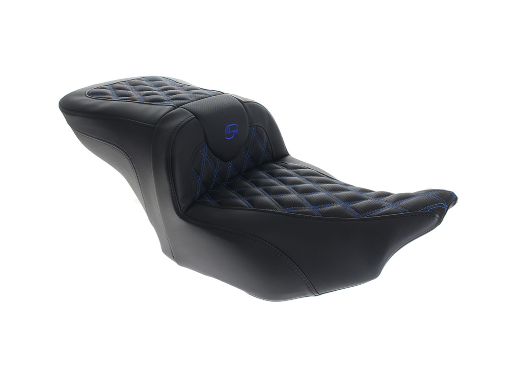 Roadsofa LS Dual Seat with Blue Double Diamond Lattice Stitch. Fits CVO Touring 2023up & Street Glide & Road Glide 2024up