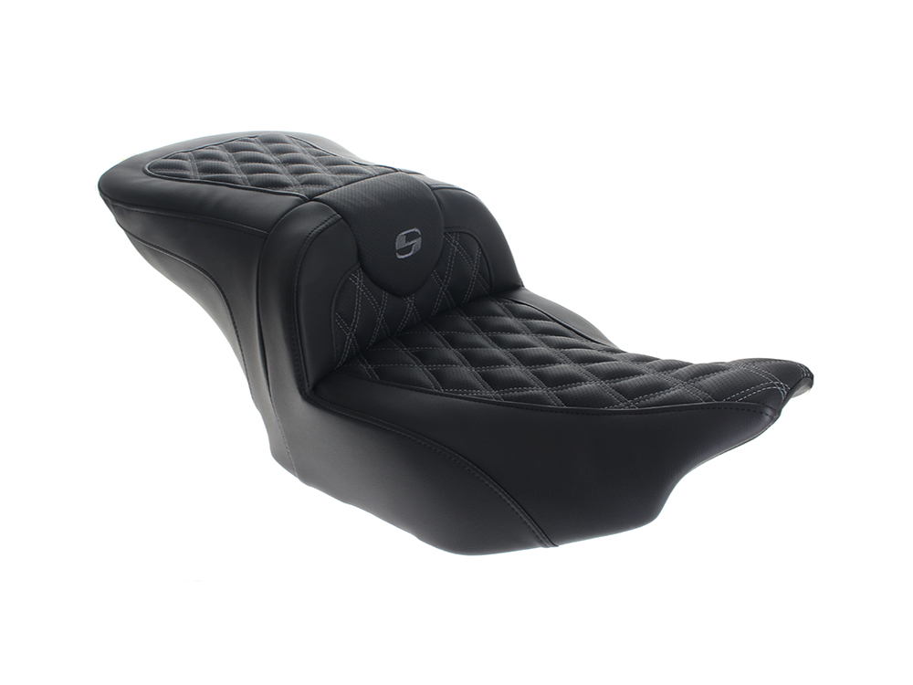 Roadsofa LS Dual Seat with Grey Double Diamond Lattice Stitch. Fits CVO Touring 2023up & Street Glide & Road Glide 2024up