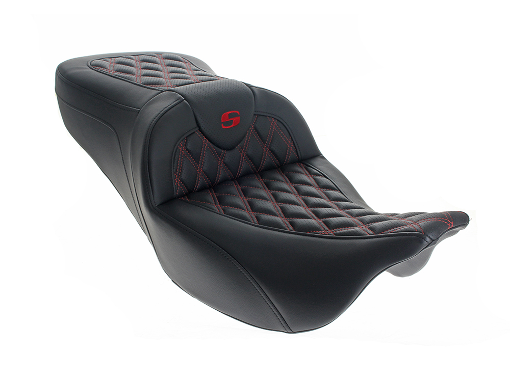 Roadsofa LS Dual Seat with Red Double Diamond Lattice Stitch. Fits CVO Touring 2023up & Street Glide & Road Glide 2024up