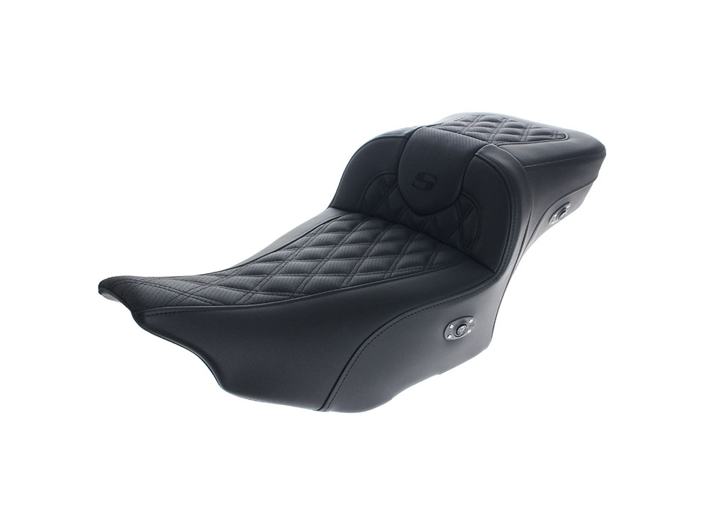 Heated, Extended Roadsofa Roadsofa LS Dual Seat With Black Double Diamond Lattice Stitch. Fits CVO Touring 2023up, Street Glide & Road Glide 2024up, Touring 2025up