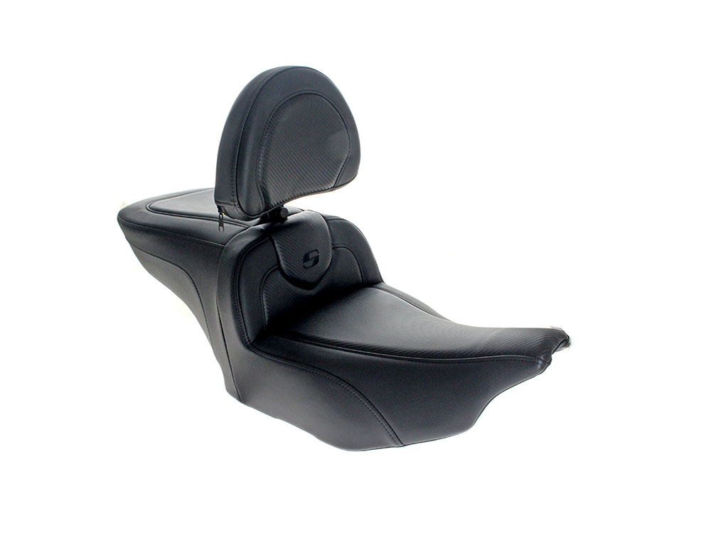 Roadsofa CF Dual Seat With Backrest & Carbon Fiber Weave. Fits CVO Touring 2023up, Street Glide & Road Glide 2024up, Touring 2025up