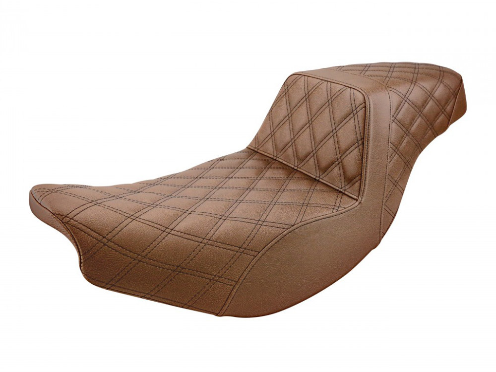 Brown Step-Up LS Dual Seat with Black Double Diamond Lattice Stitch Front & Rear. Fits Indian Touring 2014up.
