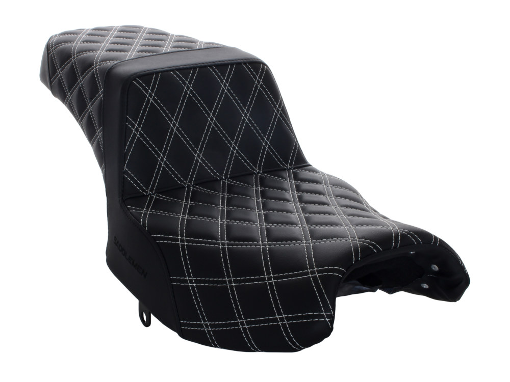 Step-Up LS Dual Seat with White Double Diamond Lattice Stitch Front & Rear. Fits Indian Challenger 2020up.