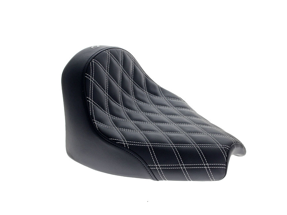 Renegade LS Solo Seat with White Double Diamond Lattice Stitch. Fits Indian Cruiser 2022up