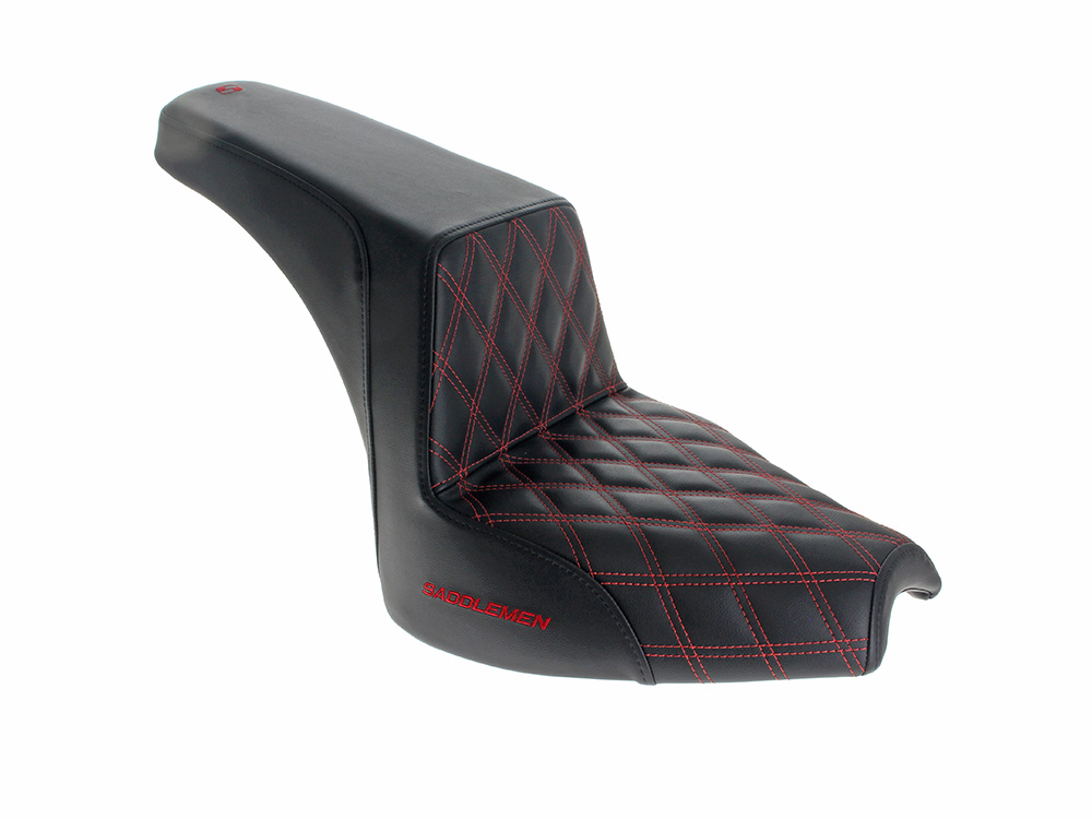 Step-Up LS Dual Seat with Red Double Diamond Lattice Stitch. Fits Indian Cruiser 2022up