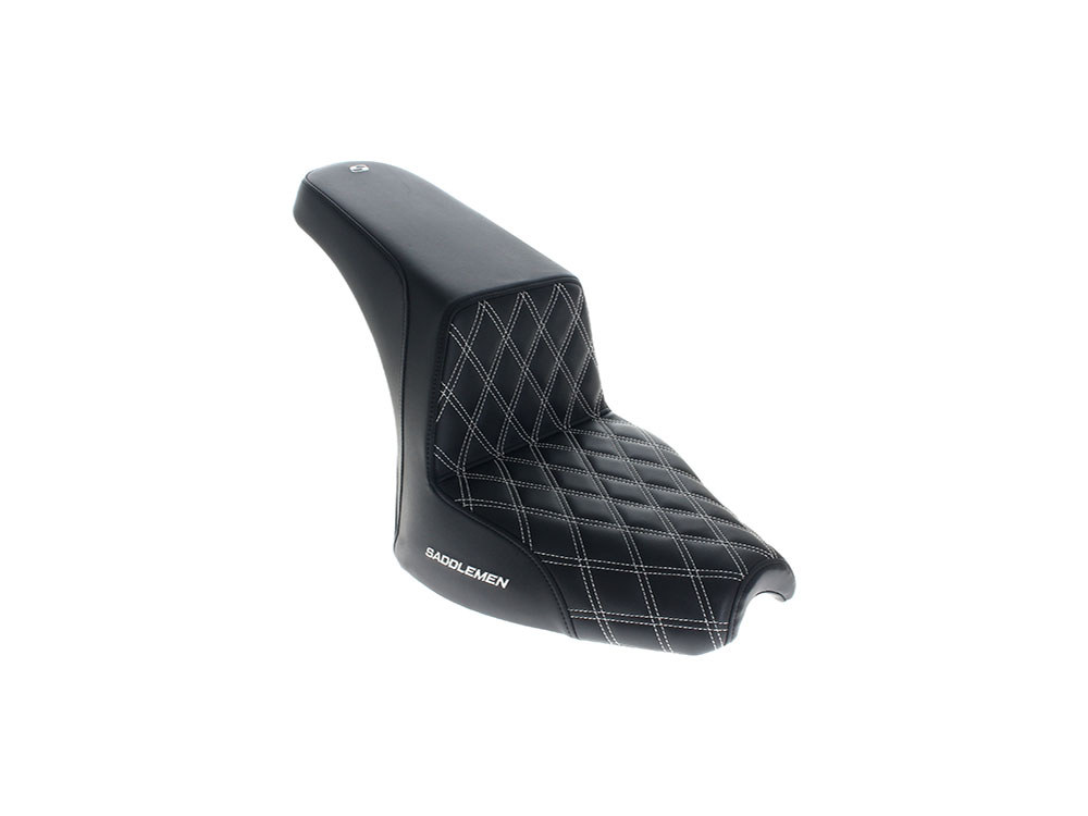 Step-Up LS Dual Seat with White Double Diamond Lattice Stitch. Fits Indian Cruiser 2022up