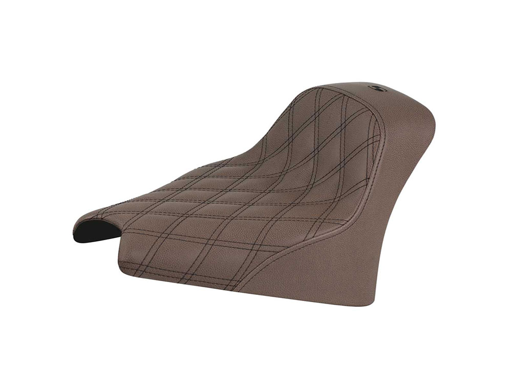 SADDLEMEN SEATS Brown Renegade LS Solo Seat with Black Double Diamond Lattice Stitch. Fits Scout 2025up