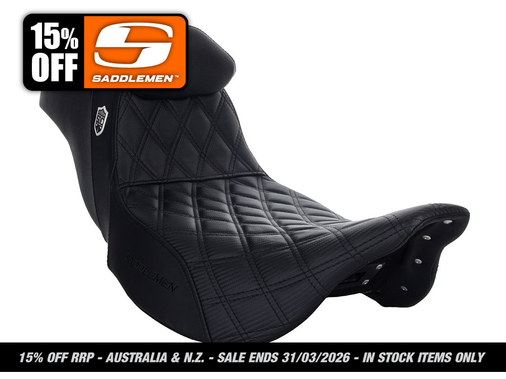 SADDLEMEN SEATS Step-Up San Diego Customs Pro Series Gripper Dual Seat With Backrest. Fits Most Touring 2008-2024