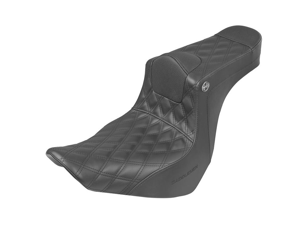 Pro Series San Diego Customs V2 Dual Seat with Black Double Diamond Lattice Stitch. Fits Sport Glide & Low Rider 2018up, Low Rider S 2020up & Low Rider ST 2022up - Saddlemen Seats