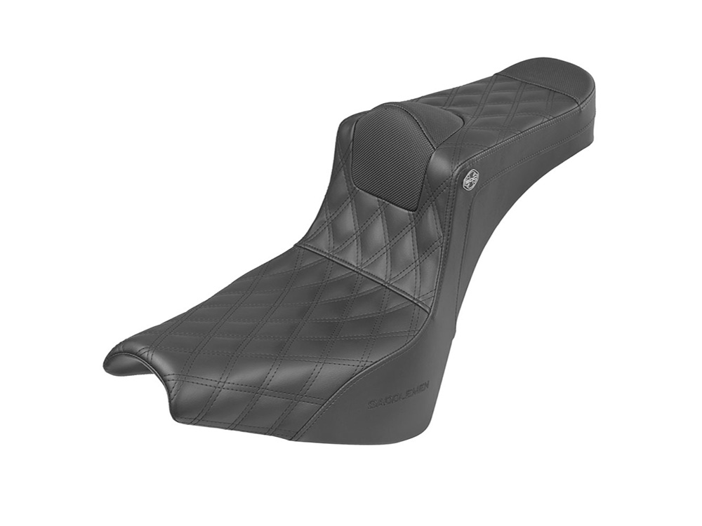 Pro Series San Diego Customs V2 Dual Seat with Black Double Diamond Lattice Stitch. Fits Softail Street Bob 2018up & Standard 2020up. - Saddlemen Seats
