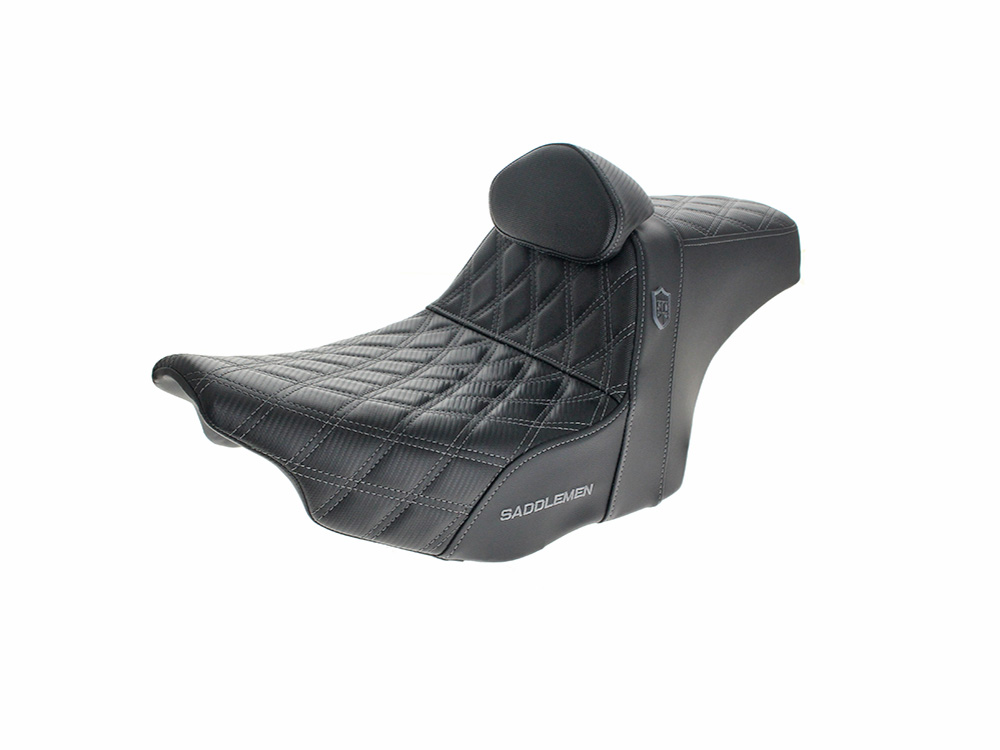 Step-Up San Diego Customs Pro Series Gripper Dual Seat With Backrest & Grey Stitch. Fits CVO Touring 2023up, Street Glide & Road Glide 2024up, Touring 2025up