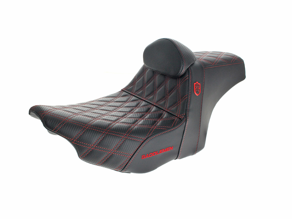 Step-Up San Diego Customs Pro Series Gripper Dual Seat With Backrest & Red Stitch. Fits CVO Touring 2023up, Street Glide & Road Glide 2024up, Touring 2025up