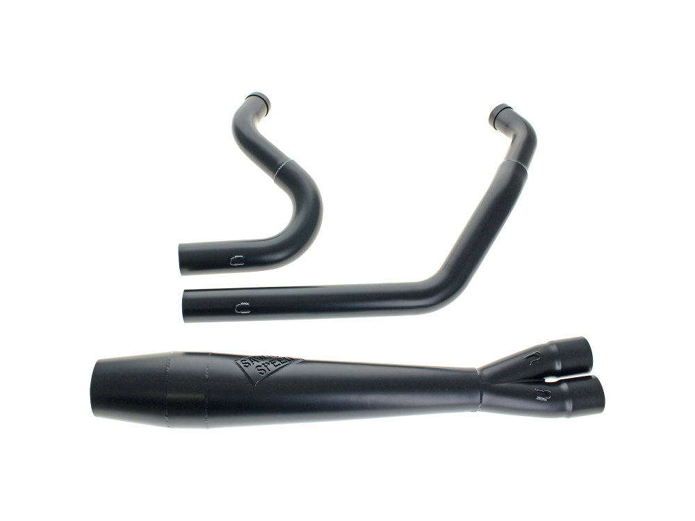 Mid Length 2-into-1 Exhaust with Welded End Cap - Black. Fits Softail 1986-2017.