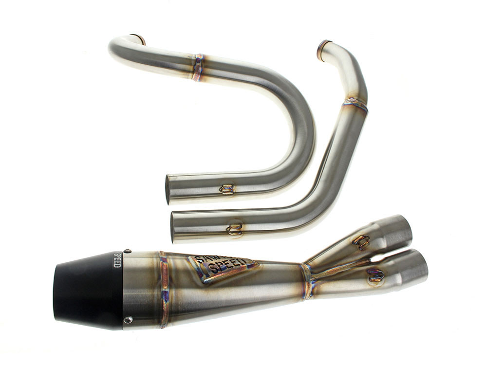 Shorty 2-into-1 Exhaust with Billet End Cap – Stainless. Fits FXR 1987-1994.