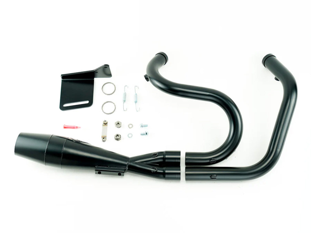 Shorty 2-into-1 Exhaust with Welded End Cap - Black. Fits Sportster 2004-2021 with Mid Controls.