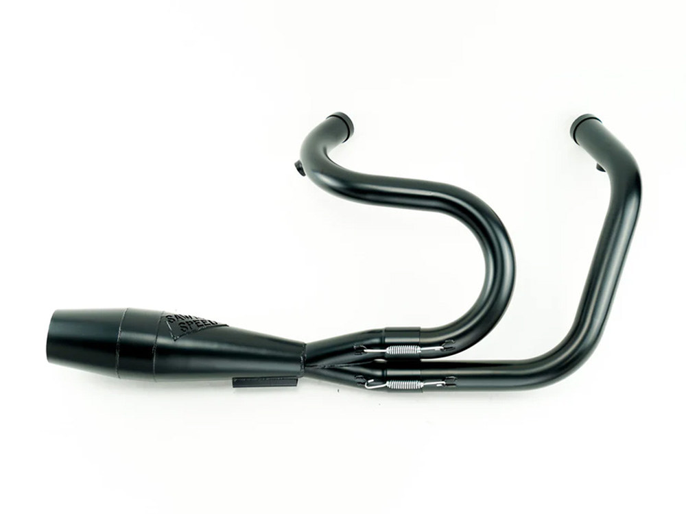 Shorty 2-into-1 Exhaust with Welded End Cap - Black. Fits Sportster 2004-2021 with Mid Controls. 