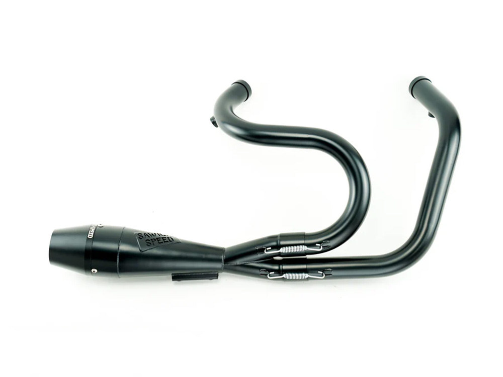 Shorty 2-into-1 Exhaust with Billet End Cap - Black. Fits Sportster 2004-2021 with Mid Controls. 