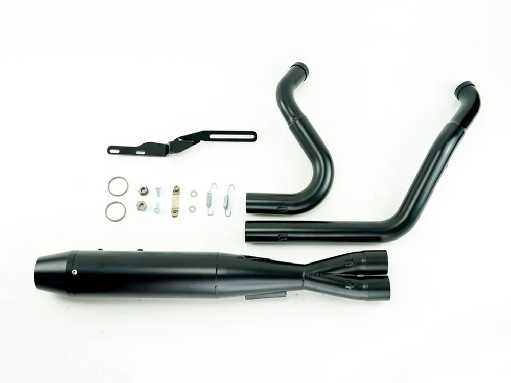 Mid Length 2-into-1 Exhaust with Billet End Cap - Black. Fits Touring 1995-2016.