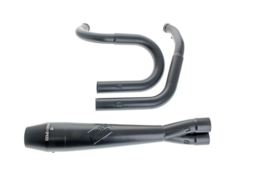 Mid Length 2-into-1 Exhaust with Billet End Cap – Black. Fits Dyna 1991-2017.