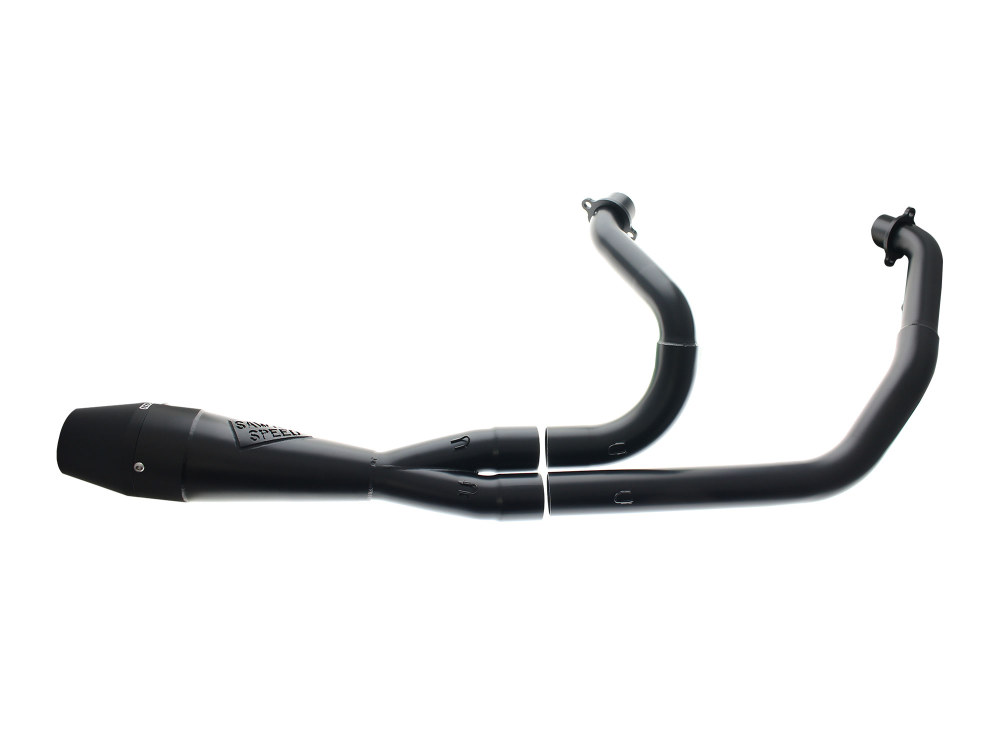 Shorty 2-into-1 Exhaust with Billet End Cap - Black. Fits Indian Cruiser 2022up.