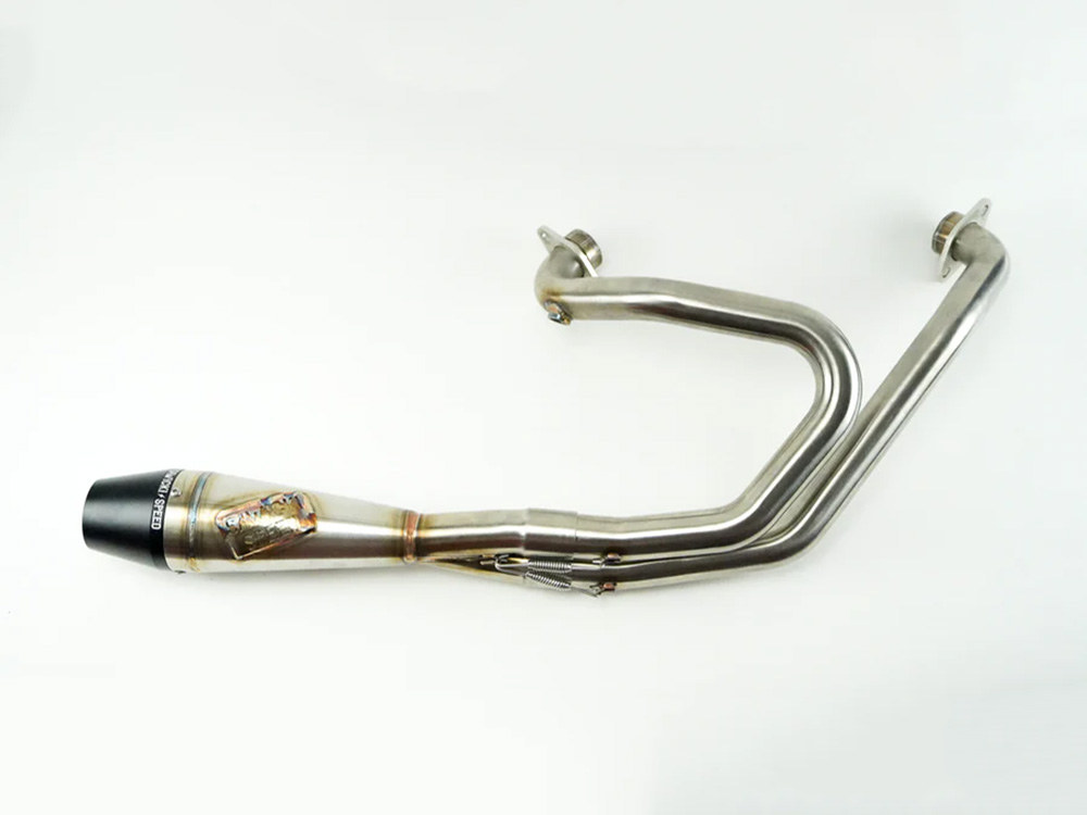 Shorty 2-into-1 Exhaust with Billet End Cap – Stainless. Fits Indian Scout 2015up.
