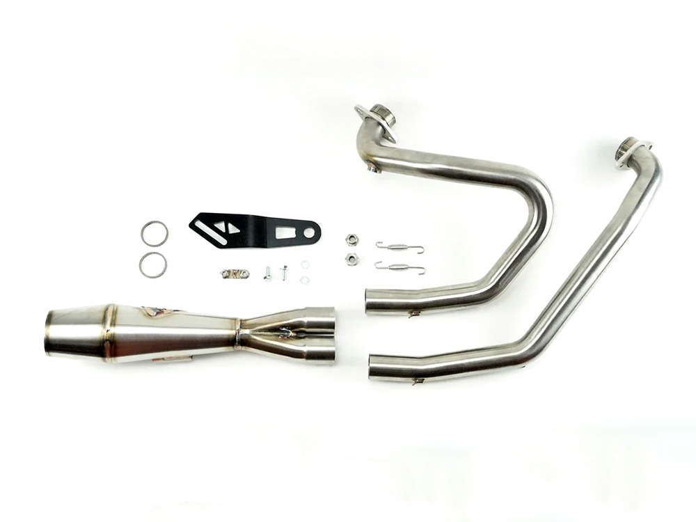 Shorty 2-into-1 Exhaust with Welded End Cap - Stainless. Fits Indian Scout 2015up.