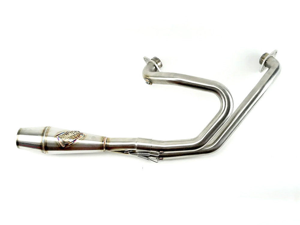 Shorty 2-into-1 Exhaust with Welded End Cap - Stainless. Fits Indian Scout 2015up. 