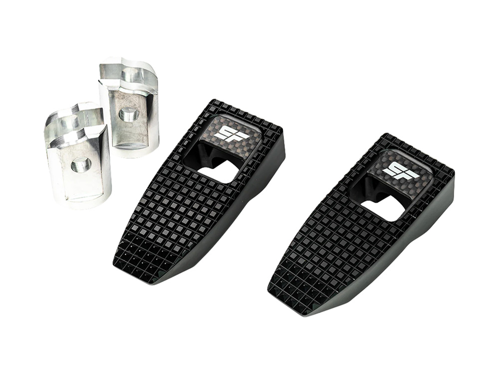 Slim Speed Footpegs - Black. Fits Softail 2018up Front Rider