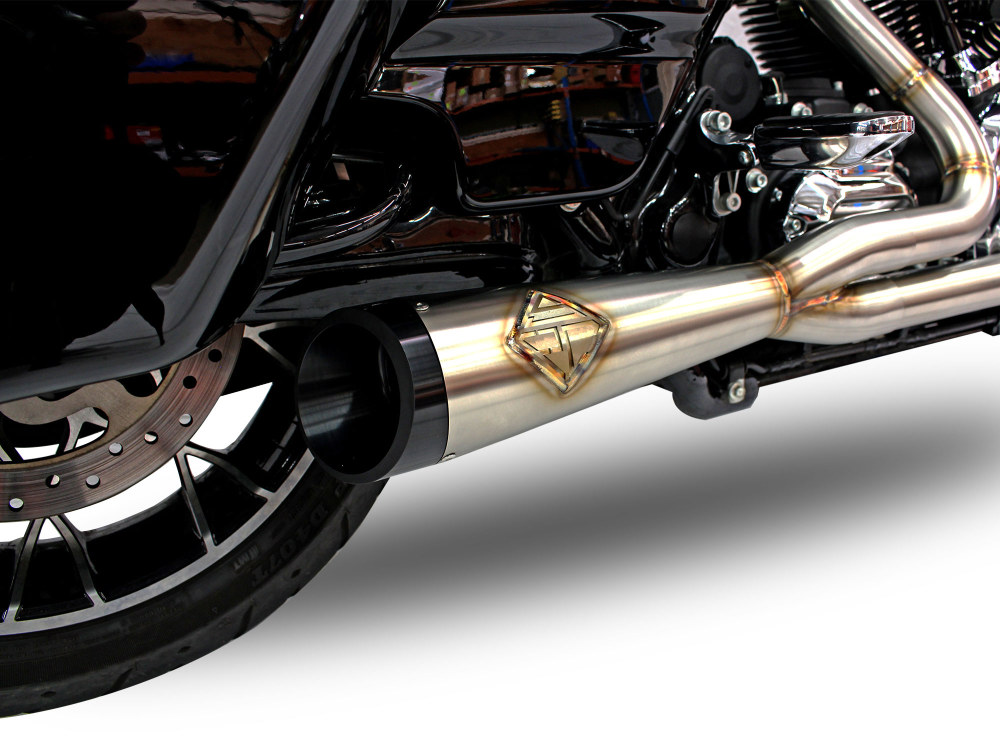 2-into-1 Cutback Exhaust - Stainless Steel with Black End Cap. Fits Touring 2017up.