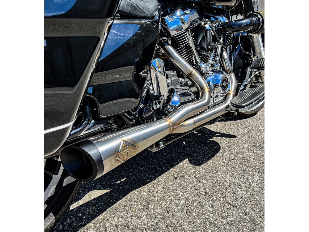 2-into-1 Cutback Exhaust - Stainless Steel with Black End Cap. Fits Touring 1995-2016