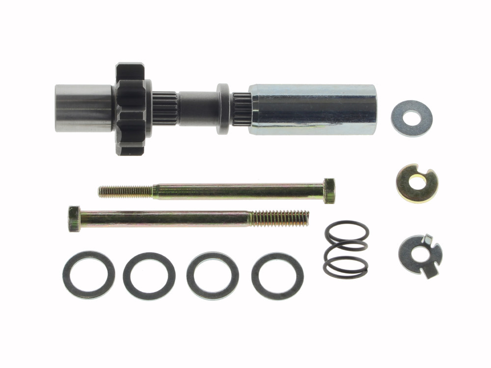 Starter Jackshaft Assembly & Pinion Gear. Fits Softail, FXR & Dyna with 3in. Open Belt Drive