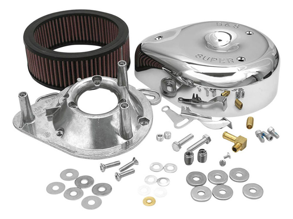 Teardrop Air Cleaner Kit - Chrome. Fits Big Twin 1984-1991 & Sportster 1986-1990 Models with S&S Super E or G Carburettor.