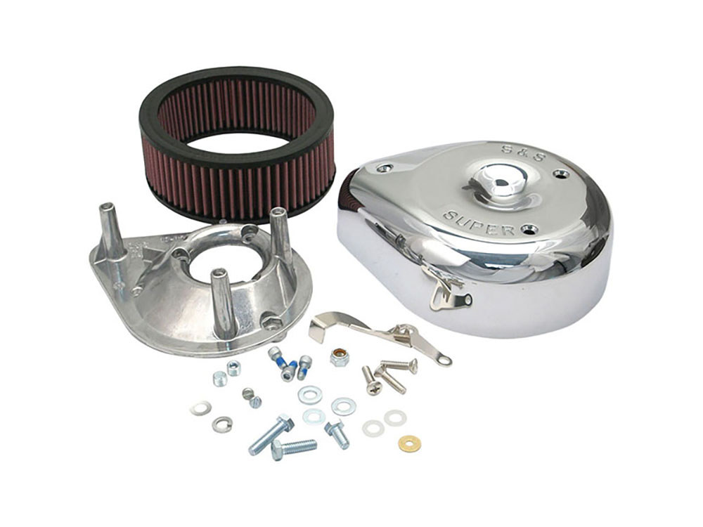 Teardrop Air Cleaner Kit - Chrome. Fits Big Twin 1966-1984 & Sportster 1966-1985 Models with S&S Super E or G Carburettor.