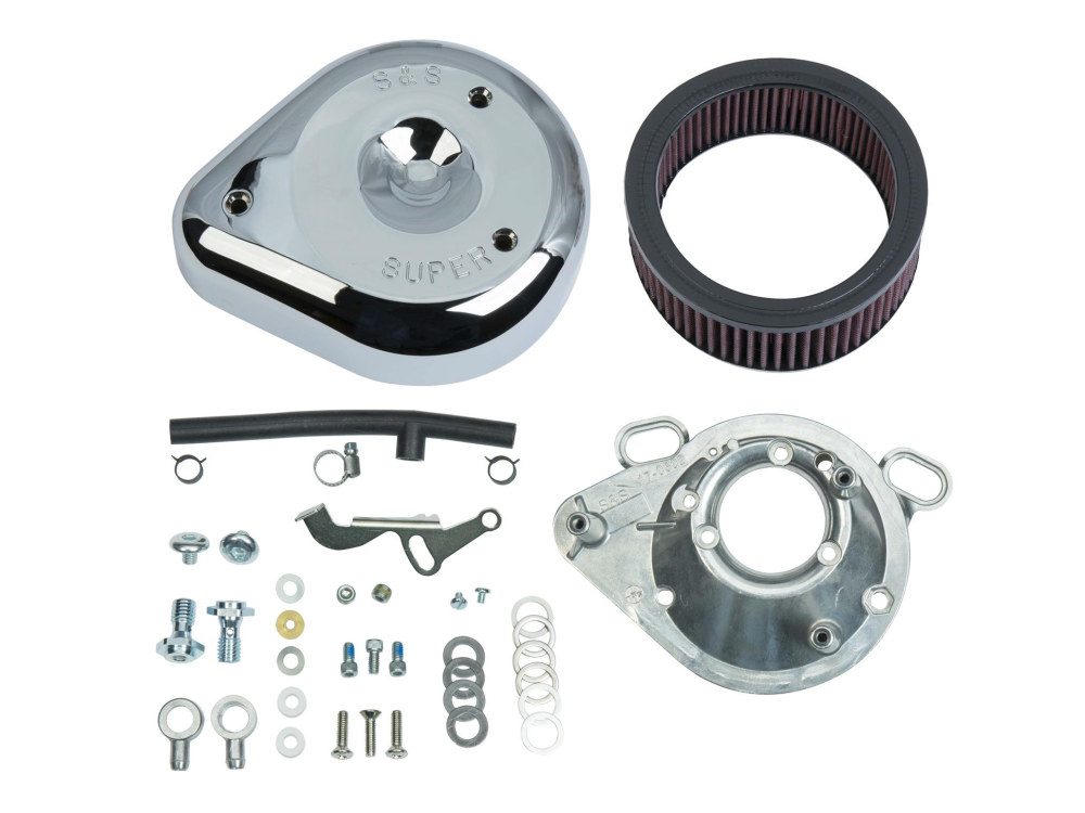 Teardrop Air Cleaner Kit - Chrome. Fits Big Twin 1992-1999 & Sportster 1991-2003 Models with S&S Super E or G Carburettor.