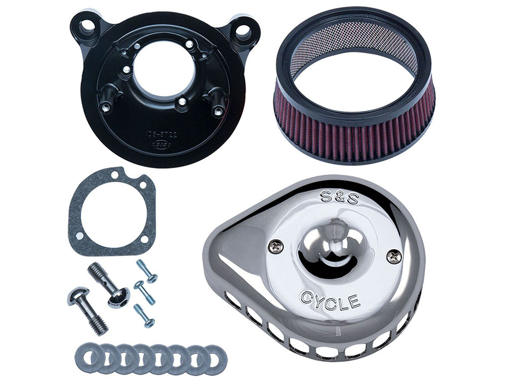 Mini Teardrop Air Cleaner Kit – Chrome. Fits Big Twins 1993-2017 with CV Carb or Cable Operated Delphi EFI.