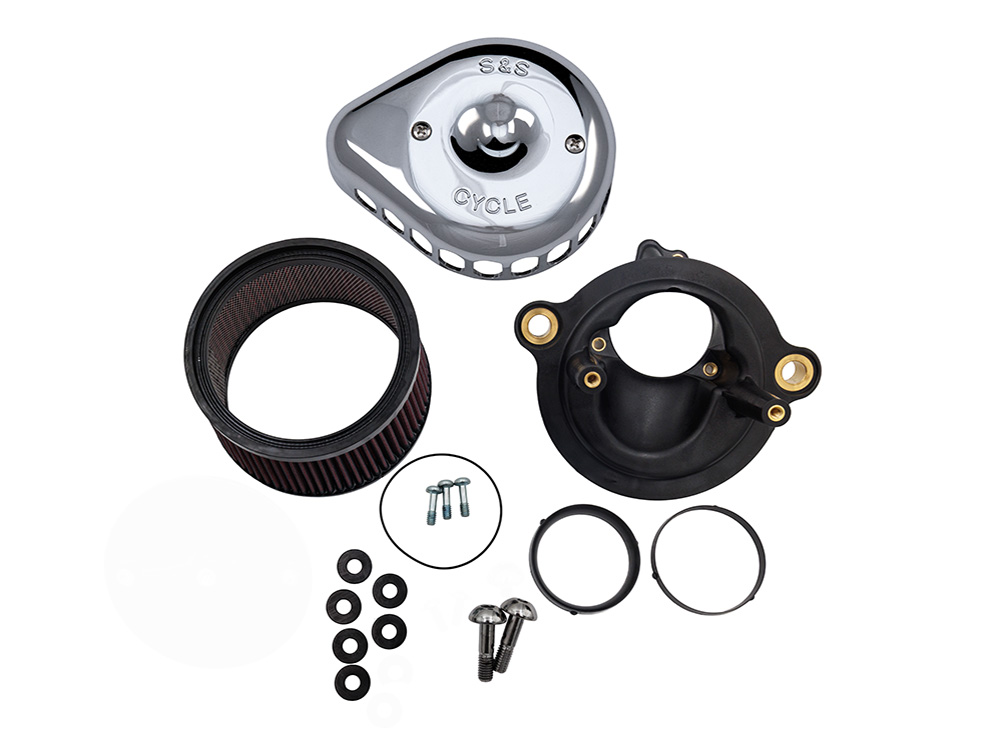 +1 Inch Mini Teardrop Air Cleaner Kit - Chrome. Fits CVO Touring 2023up, Street Glide & Road Glide 2024up, Touring 2025up & Softail 2025up with Stock 58mm, SE 64mm or SE 68mm Throttle Body - S&S