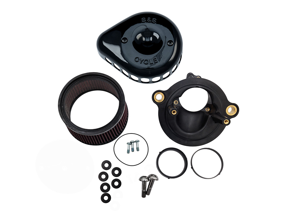 +1 Inch Mini Teardrop Air Cleaner Kit - Gloss Black. Fits CVO Touring 2023up, Street Glide & Road Glide 2024up, Touring 2025up & Softail 2025up with Stock 58mm, SE 64mm or SE 68mm Throttle Body - S&S