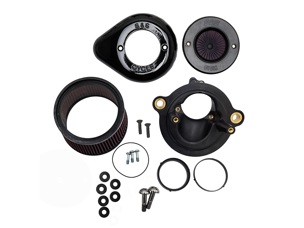 +1 Inch Air Stinger Stealth Air Cleaner Kit - Black Teardrop. Fits CVO Touring 2023up, Street Glide & Road Glide 2024up, Touring 2025up & Softail 2025up with Stock 58mm, SE 64mm or SE 68mm Throttle Body - S&S