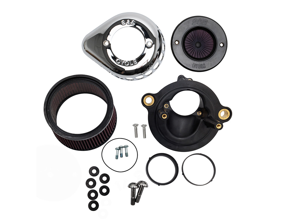 +1 Inch Air Stinger Stealth Air Cleaner Kit - Chrome Teardrop. Fits CVO Touring 2023up, Street Glide & Road Glide 2024up, Touring 2025up & Softail 2025up with Stock 58mm, SE 64mm or SE 68mm Throttle Body - S&S