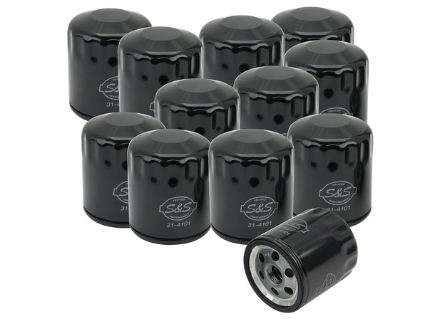 Oil Filters - Black. Fits Softail 1984-1999, Sportster 1984-2021, FXR 1983-1994, Touring 1980-1998 & Buell 1995-2002. Box of 12.