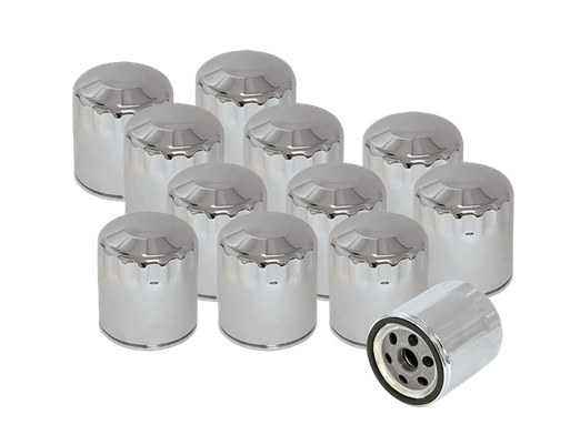 Oil Filters – Chrome. Fits Softail 1984-1999, Sportster 1984-2021, FXR 1983-1994, Touring 1980-1998 & Buell 1995-2002. Box of 12.