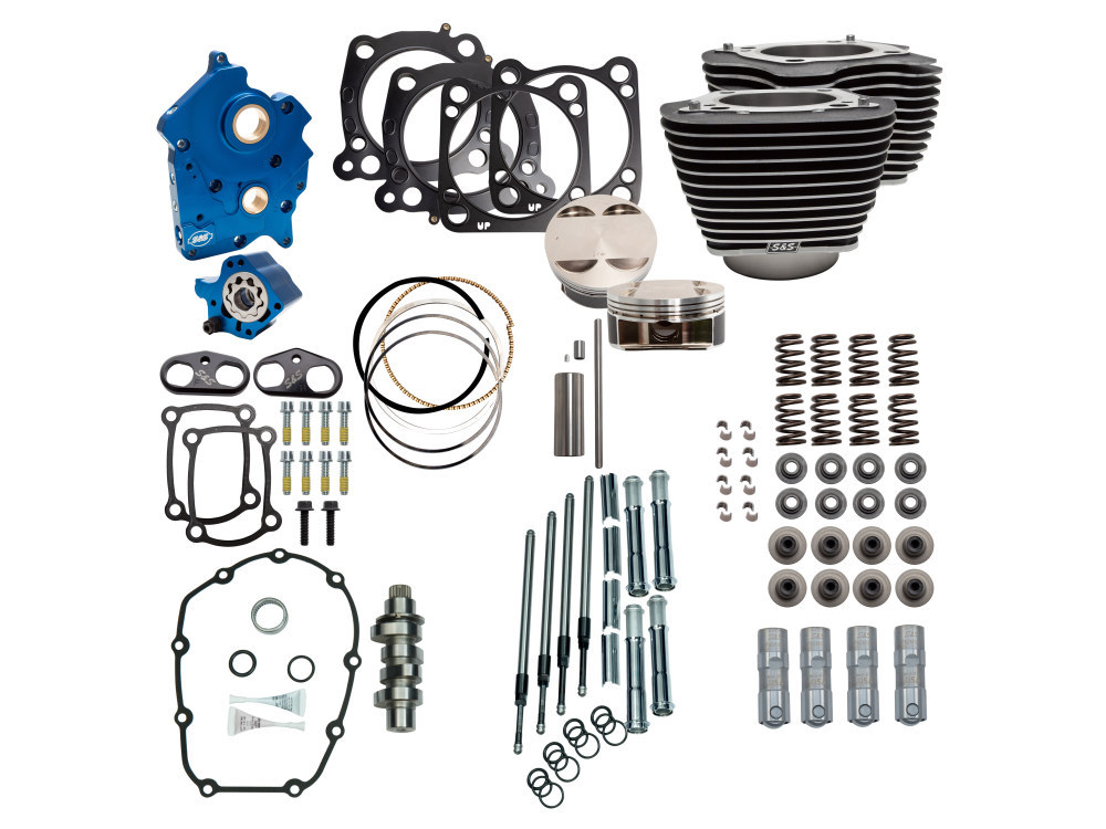 Power Pack – 128ci Big Bore Kit with Chain Drive 550 Camshaft, Highlighted Fins & Chrome Pushrod Tubes. Fits Milwaukee-Eight 2017up with 114ci Oil Cooled Engine.