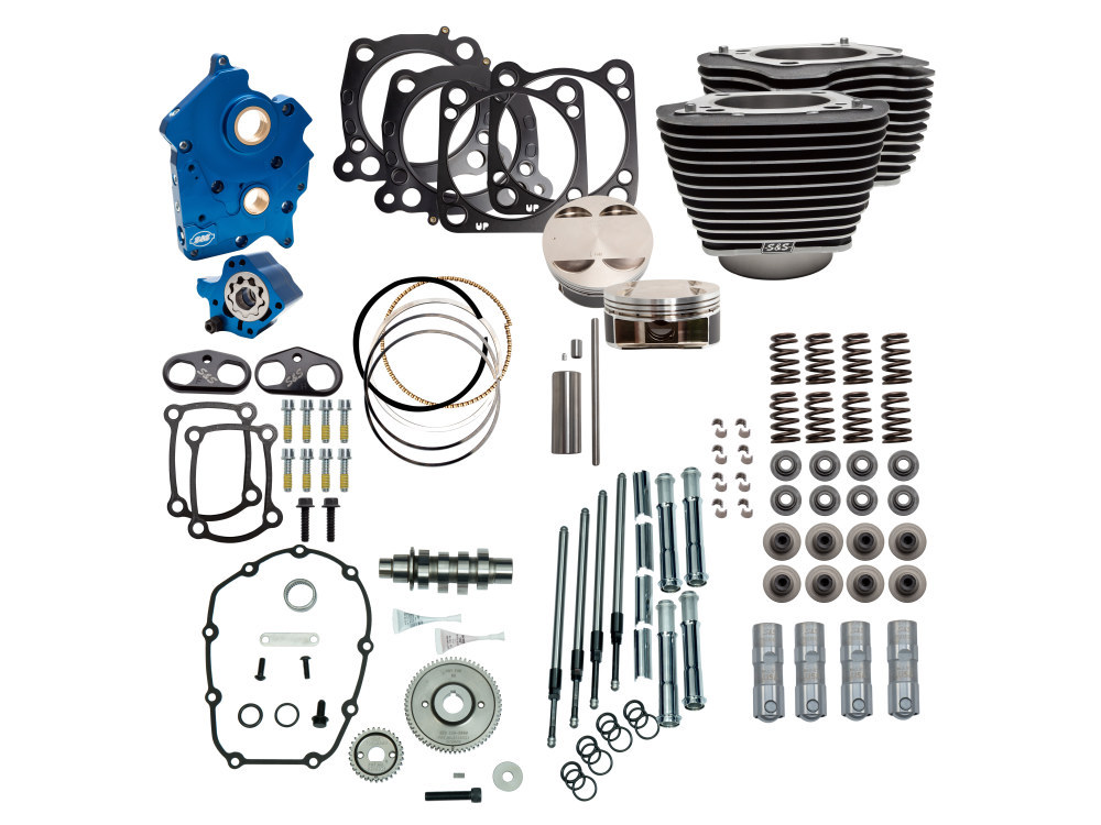Power Pack – 128ci Big Bore Kit with Gear Drive 550 Camshaft, Highlighted Fins & Chrome Pushrod Tubes. Fits Milwaukee-Eight 2017up with 114ci Oil Cooled Engine.