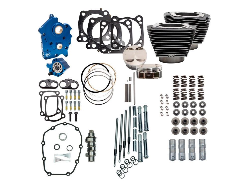 Power Pack – 128ci Big Bore Kit with Chain Drive 550 Camshaft, Highlighted Fins & Chrome Pushrod Tubes – Black Granite. Fits CVO Milwaukee-Eight 2017up with 117ci Oil Cooled Engine.