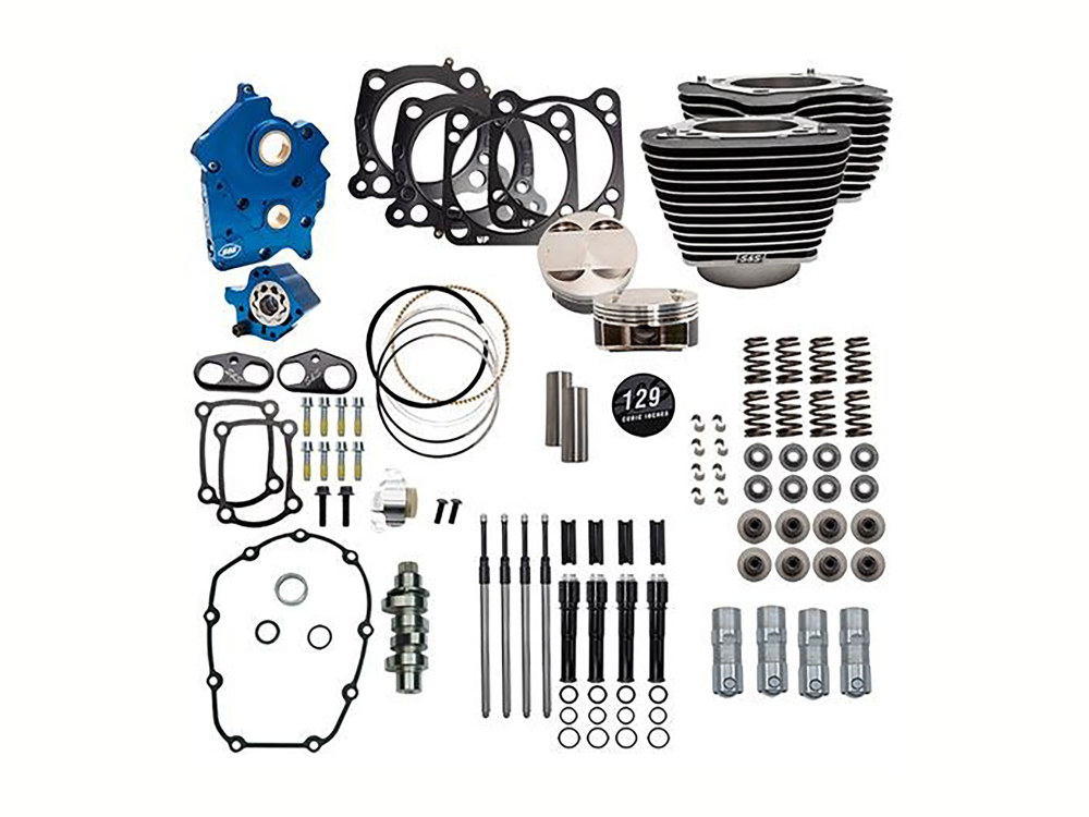 Power Pack - 129ci Big Bore Kit with Chain Drive 550 Camshaft, Highlighted Fins & Black Pushrod Tubes. Fits Milwaukee-Eight 2017-2024 with 107ci Oil Cooled Engine