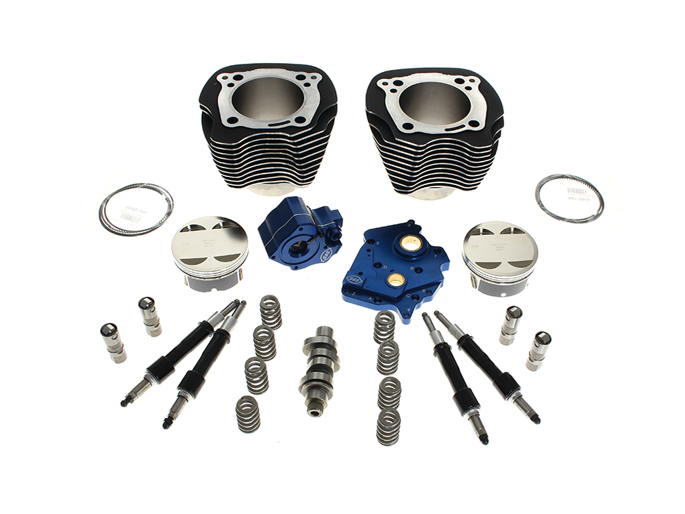 S&S Power Pack - 129ci Big Bore Kit with Chain Drive HPT496 Camshaft, Highlighted Fins & Black Pushrod Tubes. Fits Milwaukee-Eight 2017-2024 with 107ci Oil Cooled Engine