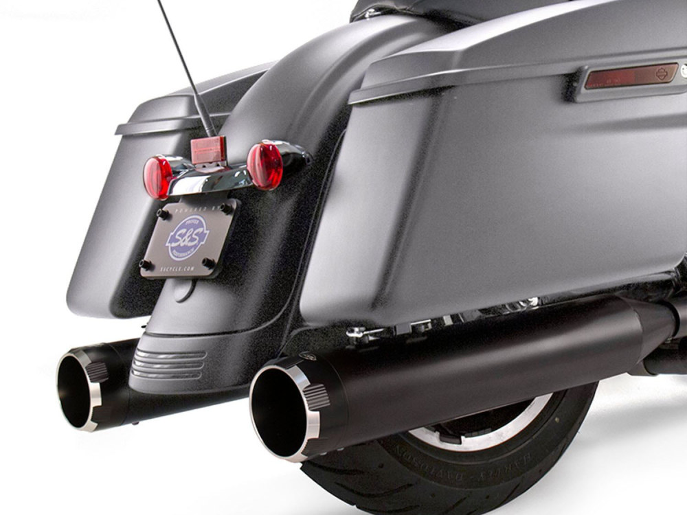 4-1/2in. Mk45 Slip-On Mufflers – Black with Black Thruster End Caps. Fits Touring 2017up.
