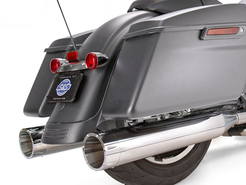 4-1/2in. Mk45 Slip-On Mufflers – Chrome with Chrome Tracer End Caps. Fits Touring 2017up.